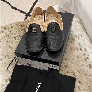 CHANEL Black and Tan Leather Loafers